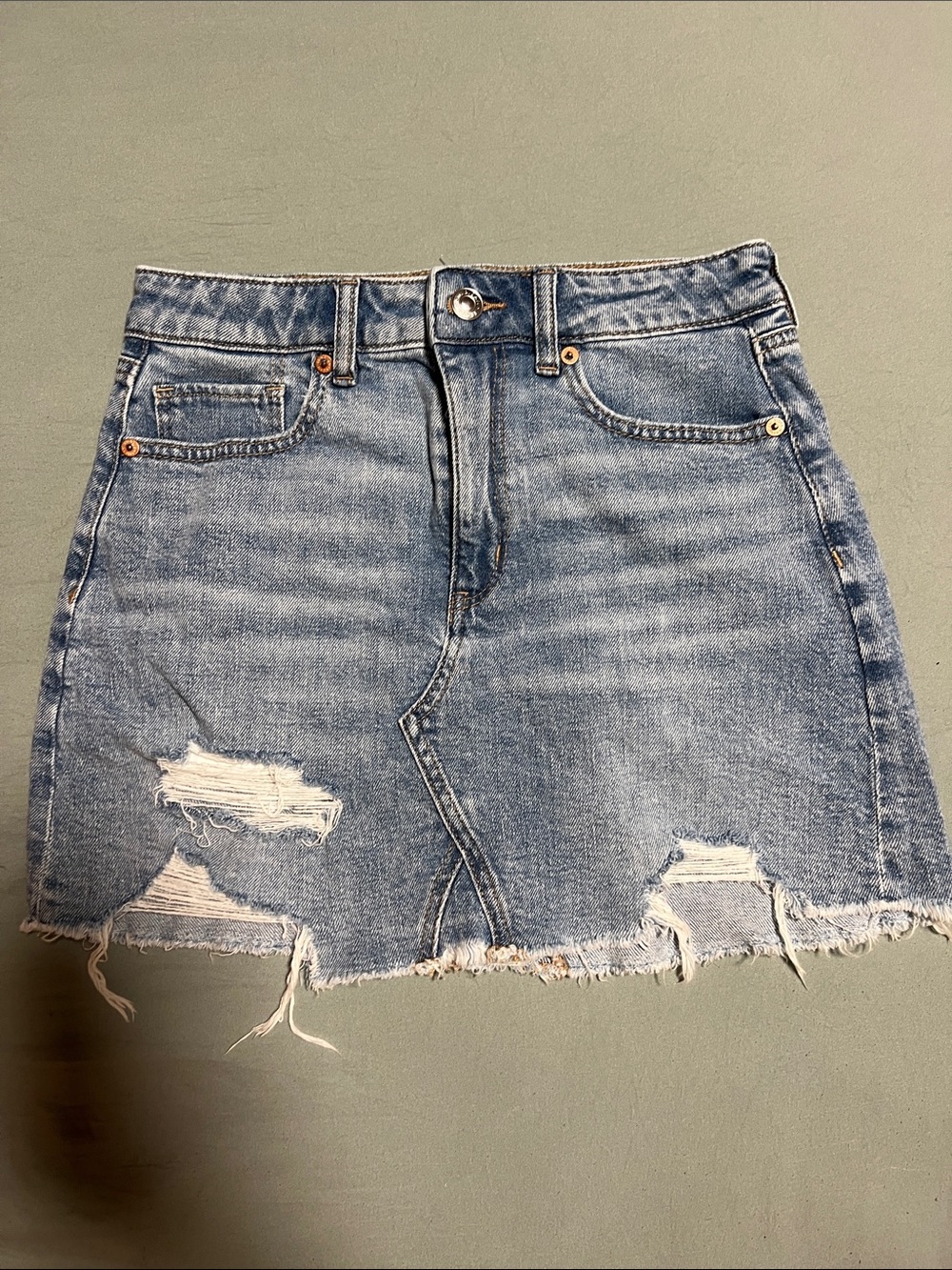 American Eagle Outfitters Light Blue Distressed Denim Mini Skirt